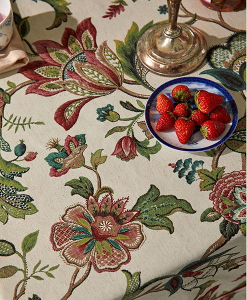 Spring Flower Table Cover for Kitchen, Large Modern Rectangular Tablecloth Ideas for Dining Room Table, Rustic Garden Floral Tablecloth for Round Table-artworkcanvas