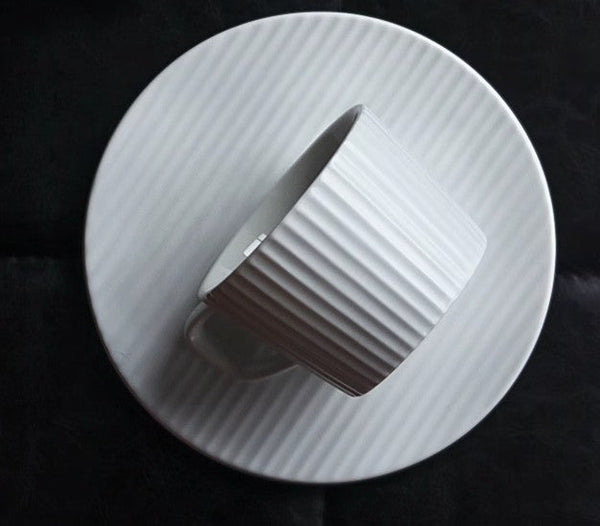 Unique White Tea Cup, Modern Handmade Pottery Coffee Cup, Creative White Ceramic Coffee Cup with Saucer, White Tea Cup for Afternoon Tea-artworkcanvas