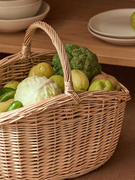 Wicker Storage Basket, Large Picnic Food Basket with Handle, Lovely Willow Weaving Baskets for Vegetable, Natural Fruit Basket, Natural Hand-woven Kitchen Storage Baskets-artworkcanvas