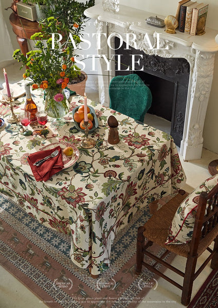 Spring Flower Table Cover for Kitchen, Large Modern Rectangular Tablecloth Ideas for Dining Room Table, Rustic Garden Floral Tablecloth for Round Table-artworkcanvas
