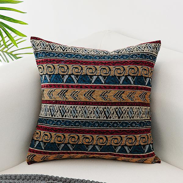 Unique Bohemian Decorative Sofa Pillows, Extra Large Geometric Pattern Chenille Throw Pillows, Oriental Throw Pillow for Couch-artworkcanvas