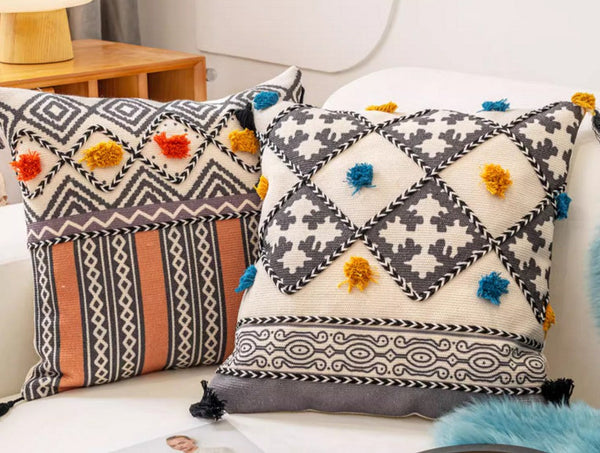 Unique Oriental Square Pillows for Bedroom, Geometric Modern Pillow Covers, Bohemian Decorative Sofa Pillows, Decorative Throw Pillows for Couch-artworkcanvas