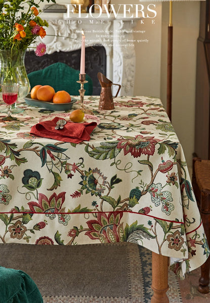Spring Flower Table Cover for Kitchen, Large Modern Rectangular Tablecloth Ideas for Dining Room Table, Rustic Garden Floral Tablecloth for Round Table-artworkcanvas