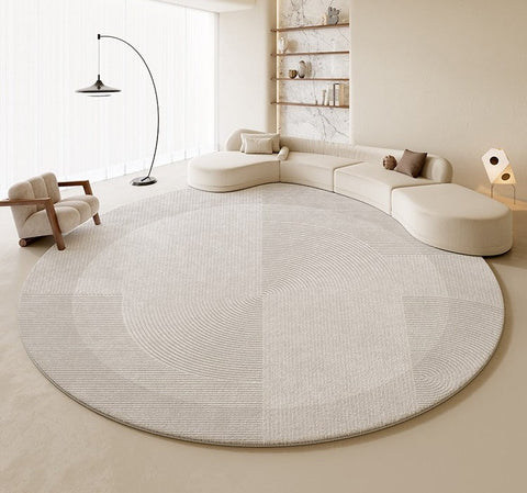 Large Grey Geometric Floor Carpets, Modern Living Room Round Rugs, Abstract Circular Rugs under Dining Room Table, Bedroom Modern Round Rugs-artworkcanvas