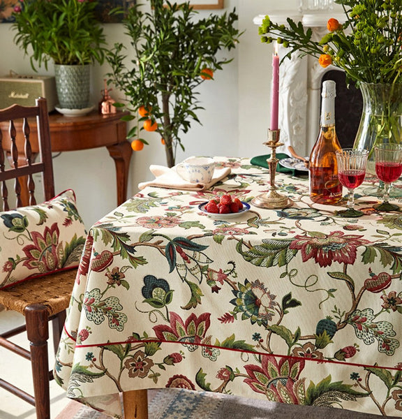 Spring Flower Table Cover for Kitchen, Large Modern Rectangular Tablecloth Ideas for Dining Room Table, Rustic Garden Floral Tablecloth for Round Table-artworkcanvas