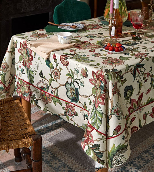 Spring Flower Table Cover for Kitchen, Large Modern Rectangular Tablecloth Ideas for Dining Room Table, Rustic Garden Floral Tablecloth for Round Table-artworkcanvas