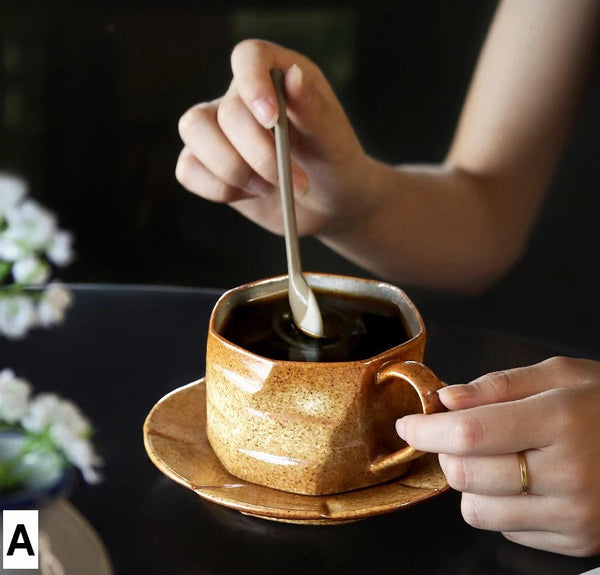 Unique Tea Cup and Saucer, Modern Handmade Pottery Coffee Cup, Creative Ceramic Coffee Cup with Saucer, Tea Cup Set for Afternoon Tea-artworkcanvas