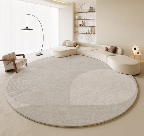 Living Room Modern Grey Rugs, Circular Rugs under Coffee Table, Round Contemporary Modern Rugs in Bedroom, Modern Carpets for Dining Room-artworkcanvas