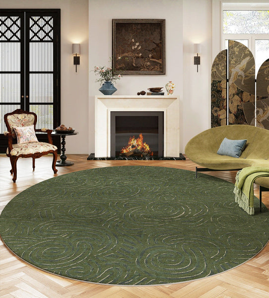 Bedroom Abstract Modern Area Rugs, Green Contemporary Modern Rugs, Geometric Round Rugs for Dining Room, Mid Century Round Modern Rugs under Chairs-artworkcanvas