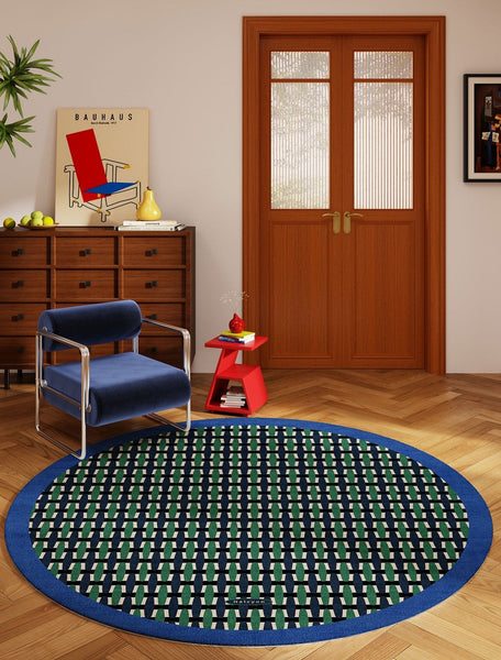 Abstract Contemporary Round Rugs under Chairs, Mid Century Circular Rugs for Bedroom, Modern Rugs for Dining Room, Geometric Modern Rugs for Living Room-artworkcanvas