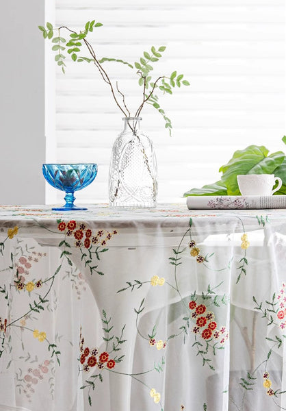Spring Flower Rectangular Tablecloth for Oval Table, Extra Large Lace Tablecloths, Lace Embroidered Table Covers, Rectangular Table Covers for Coffee Table-artworkcanvas