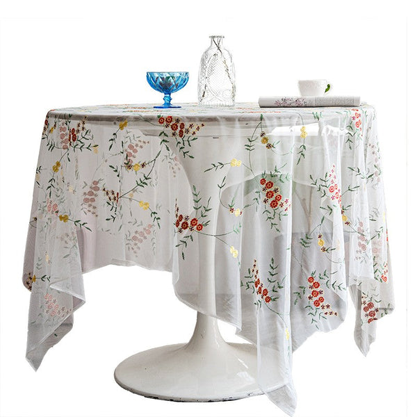 Spring Flower Rectangular Tablecloth for Oval Table, Extra Large Lace Tablecloths, Lace Embroidered Table Covers, Rectangular Table Covers for Coffee Table-artworkcanvas