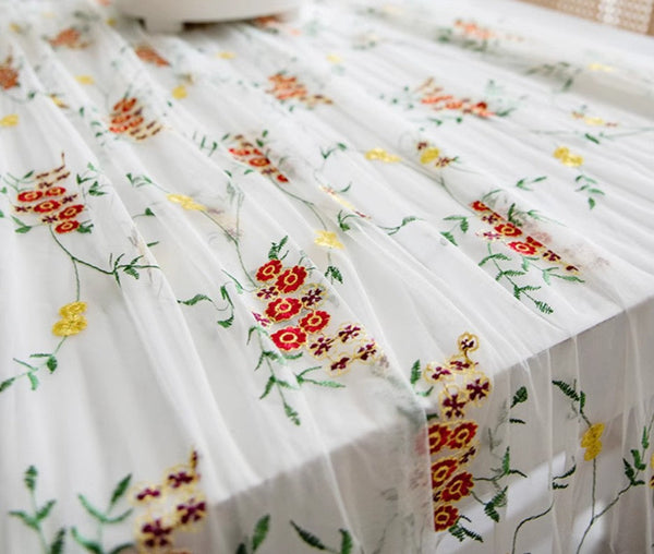 Spring Flower Rectangular Tablecloth for Oval Table, Extra Large Lace Tablecloths, Lace Embroidered Table Covers, Rectangular Table Covers for Coffee Table-artworkcanvas