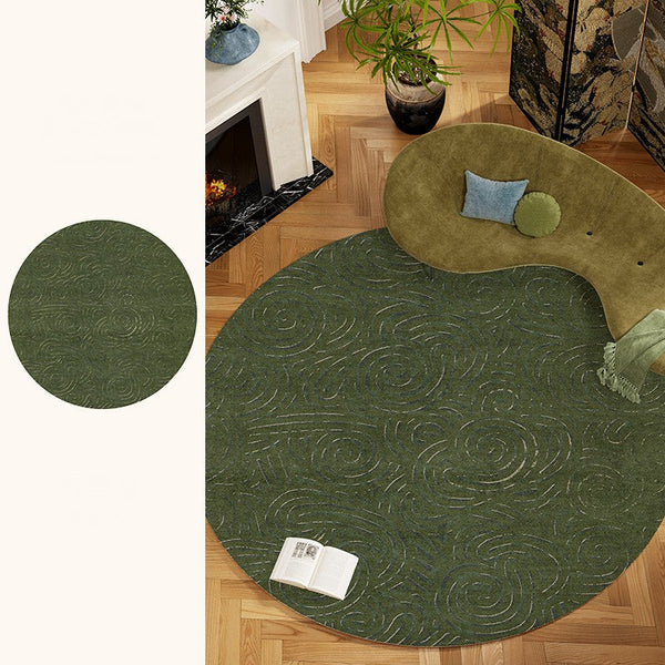 Bedroom Abstract Modern Area Rugs, Green Contemporary Modern Rugs, Geometric Round Rugs for Dining Room, Mid Century Round Modern Rugs under Chairs-artworkcanvas