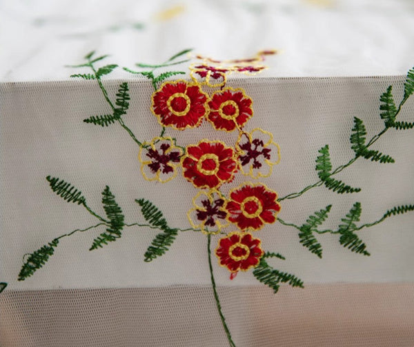 Spring Flower Rectangular Tablecloth for Oval Table, Extra Large Lace Tablecloths, Lace Embroidered Table Covers, Rectangular Table Covers for Coffee Table-artworkcanvas