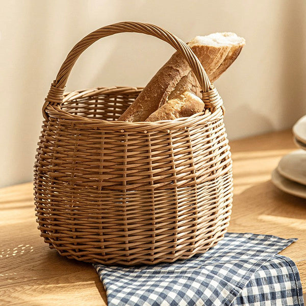 Storage Basket for Kitchen, Picnic Storage Basket with Handle, Hand-woven Wicker Storage Basket, Natural Fruit Basket, Willow Weaving Baskets for Vegetable-artworkcanvas