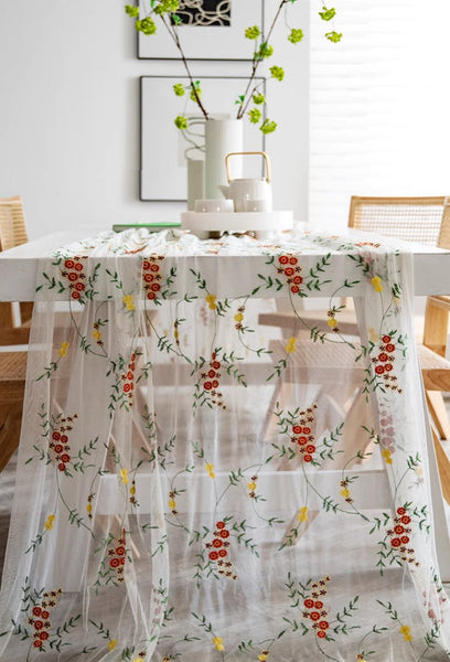 Spring Flower Rectangular Tablecloth for Oval Table, Extra Large Lace Tablecloths, Lace Embroidered Table Covers, Rectangular Table Covers for Coffee Table-artworkcanvas