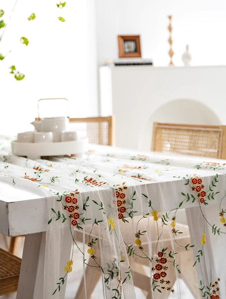 Spring Flower Rectangular Tablecloth for Oval Table, Extra Large Lace Tablecloths, Lace Embroidered Table Covers, Rectangular Table Covers for Coffee Table-artworkcanvas