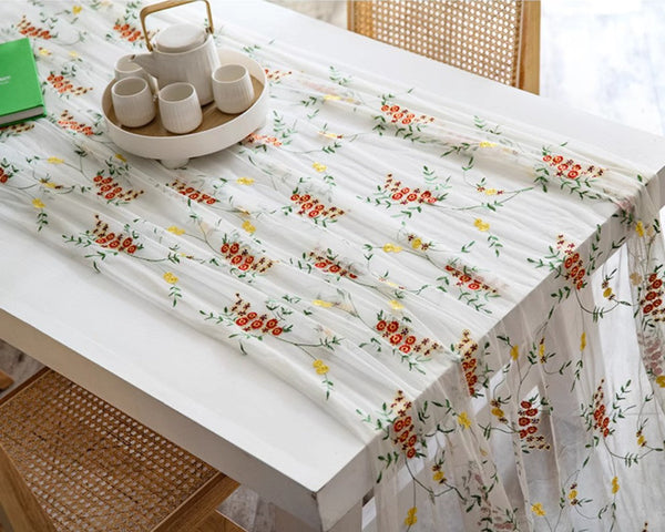 Spring Flower Rectangular Tablecloth for Oval Table, Extra Large Lace Tablecloths, Lace Embroidered Table Covers, Rectangular Table Covers for Coffee Table-artworkcanvas