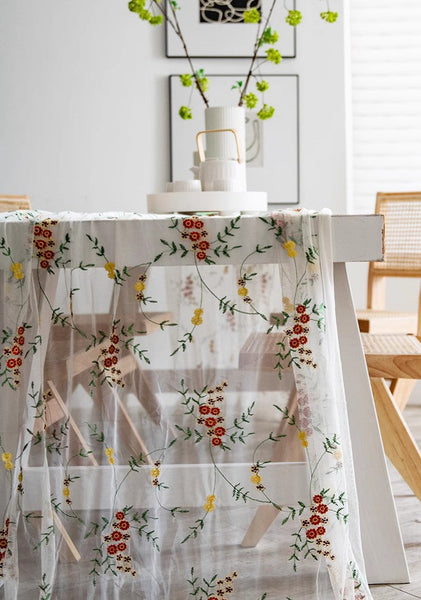 Spring Flower Rectangular Tablecloth for Oval Table, Extra Large Lace Tablecloths, Lace Embroidered Table Covers, Rectangular Table Covers for Coffee Table-artworkcanvas