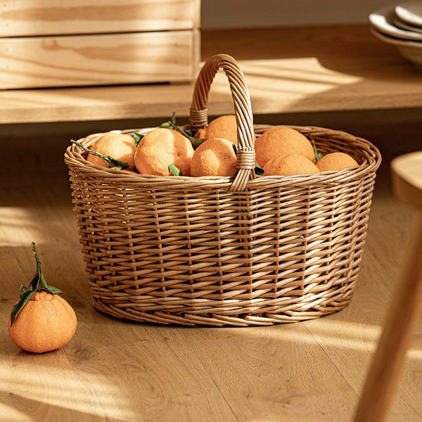 Small Picnic Storage Basket with Handle, Hand-woven Wicker Storage Basket, Willow Weaving Baskets for Vegetable, Natural Fruit Basket, Kitchen Storage Baskets-artworkcanvas