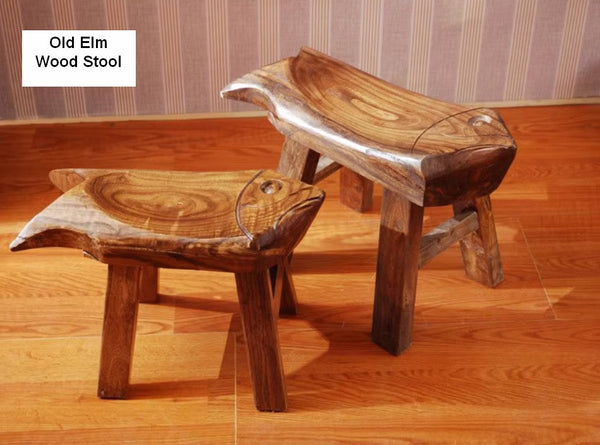 Solid Wood low Stool, Creative Shoe-changing Stool, Handmade Vintage Old Elm Wood Stool, Children's Wooden Stool, Sofa Stool, Dining Table Stool-artworkcanvas