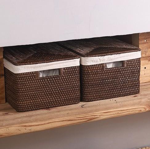 Storage Baskets for Bathroom, Rectangular Storage Baskets, Storage Basket with Lid, Storage Baskets for Clothes, Large Brown Rattan Storage Baskets-artworkcanvas