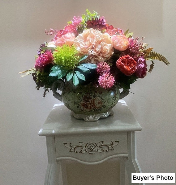 Amazing Artificial Floral Arrangement for Dining Room, Large Bunch of Autumn Flowers Arrangement, Peony Faux Silk Floral Bouquet Table Centerpiece-artworkcanvas