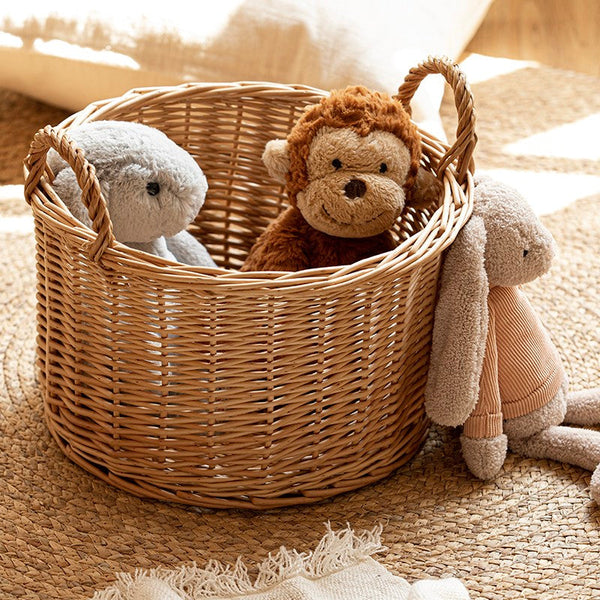 Small Picnic Fruit Basket with Handle, Kitchen Storage Baskets, Natural Hand-woven Wicker Round Storage Basket, Small Willow Weaving Baskets for Vegetable, Natural Fruit Storage Basket-artworkcanvas