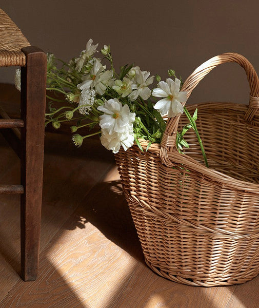 Willow Weaving Baskets with Handle, Large Picnic Food Basket with Handle, Natural Hand-woven Wicker Storage Basket, Natural Fruit Baskets, Kitchen Storage Baskets-artworkcanvas