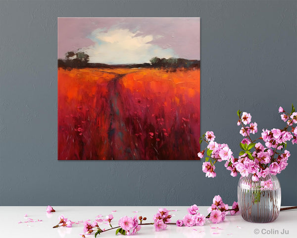 Landscape Canvas Paintings, Acrylic Abstract Art on Canvas, Red Poppy Flower Field Painting, Landscape Acrylic Painting, Living Room Wall Art Paintings-artworkcanvas