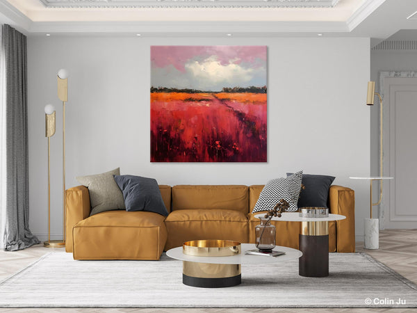 Landscape Paintings for Living Room, Abstract Canvas Painting, Abstract Landscape Art, Red Poppy Field Painting, Original Hand Painted Wall Art-artworkcanvas