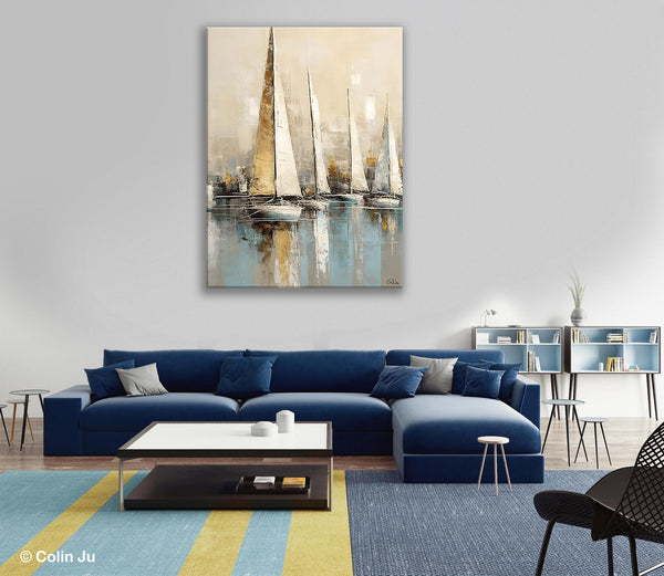 Modern Abstract Wall Art Paintings, Large Original Canvas Art for Bedroom, Large Painting Ideas for Living Room, Sail Boat Canvas Painting-artworkcanvas