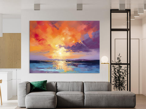 Original Landscape Oil Paintings, Sunrise Paintings, Large Contemporary Wall Art, Oil Painting on Canvas, Extra Large Paintings for Bedroom-artworkcanvas