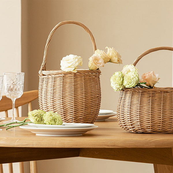 Wicker Storage Basket for Kitchen, Hand-woven Picnic Food Basket with Handle, Willow Weaving Baskets for Vegetable, Natural Fruit Basket, Storage Basket for Shelves-artworkcanvas