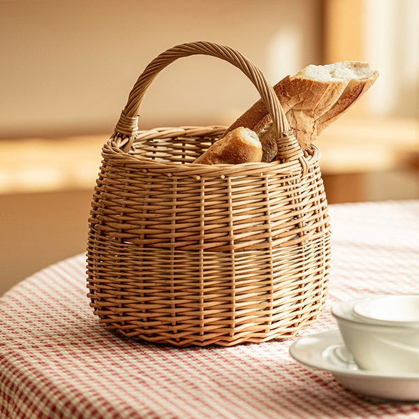 Storage Basket for Kitchen, Picnic Storage Basket with Handle, Hand-woven Wicker Storage Basket, Natural Fruit Basket, Willow Weaving Baskets for Vegetable-artworkcanvas