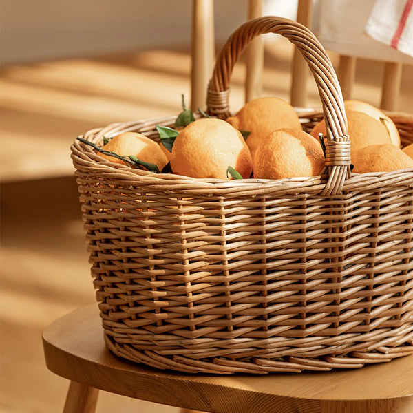 Small Picnic Storage Basket with Handle, Hand-woven Wicker Storage Basket, Willow Weaving Baskets for Vegetable, Natural Fruit Basket, Kitchen Storage Baskets-artworkcanvas