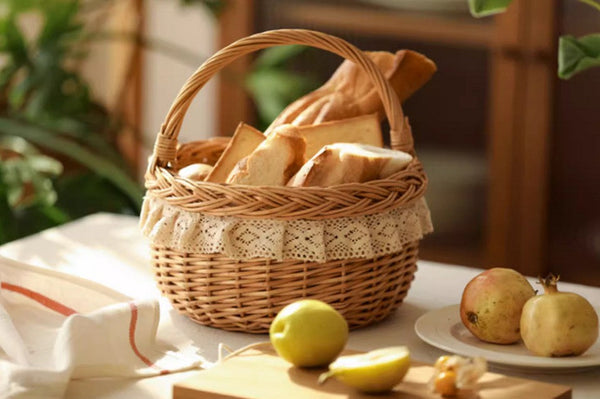 Storage Basket for Shelves, Picnic Storage Basket with Handle, Hand-woven Wicker Storage Basket, Natural Fruit Basket, Willow Weaving Baskets for Kitchen-artworkcanvas