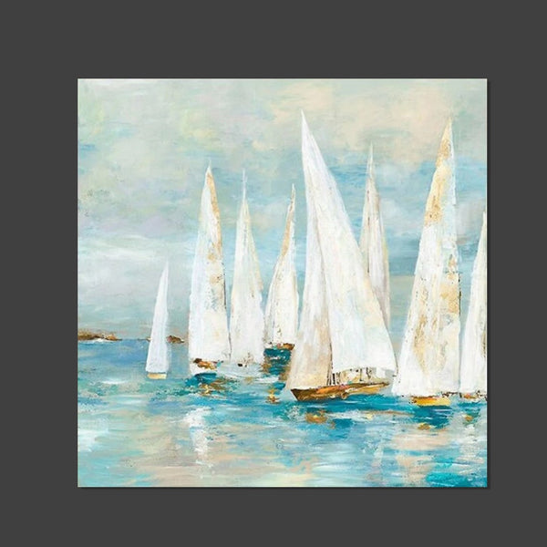 Sail Boat Painting, Hand Painted Abstract Painting, Abstract Landscape Painting, Extra Large Abstract Paintings on Canvas, Bedroom Wall Art Ideas-artworkcanvas