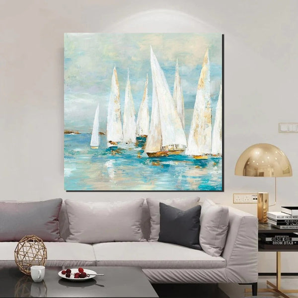 Sail Boat Painting, Hand Painted Abstract Painting, Abstract Landscape Painting, Extra Large Abstract Paintings on Canvas, Bedroom Wall Art Ideas-artworkcanvas