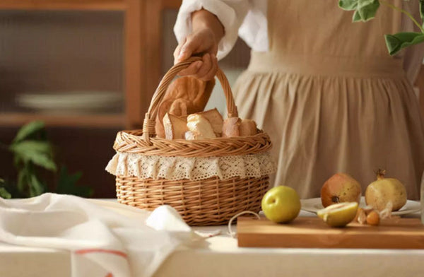 Storage Basket for Shelves, Picnic Storage Basket with Handle, Hand-woven Wicker Storage Basket, Natural Fruit Basket, Willow Weaving Baskets for Kitchen-artworkcanvas