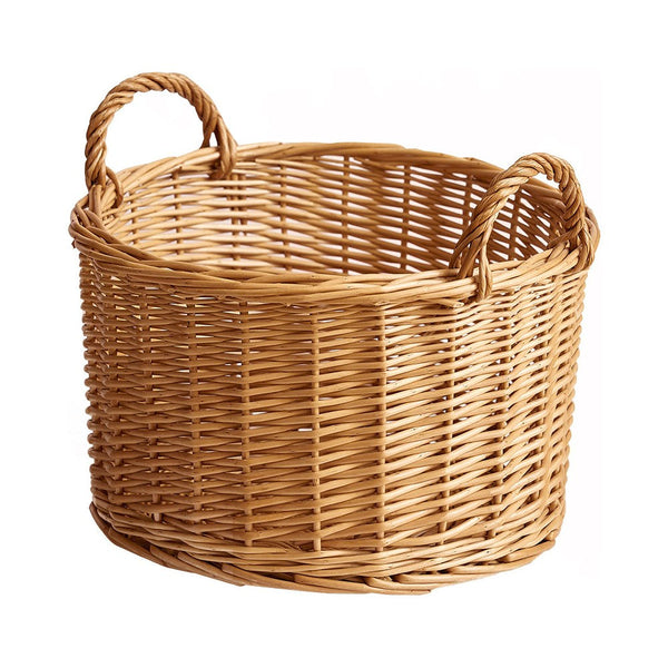 Small Picnic Fruit Basket with Handle, Kitchen Storage Baskets, Natural Hand-woven Wicker Round Storage Basket, Small Willow Weaving Baskets for Vegetable, Natural Fruit Storage Basket-artworkcanvas