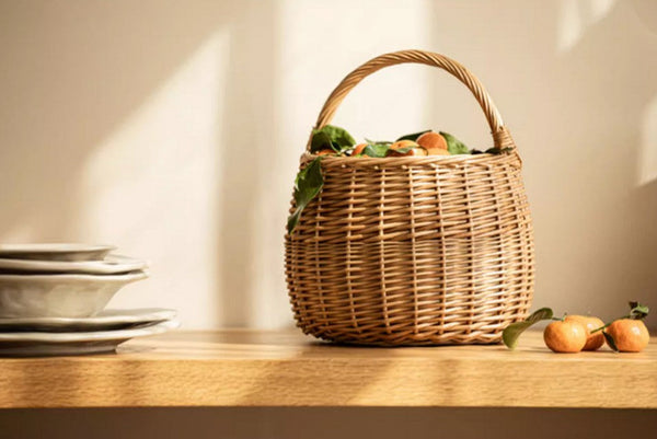 Storage Basket for Kitchen, Picnic Storage Basket with Handle, Hand-woven Wicker Storage Basket, Natural Fruit Basket, Willow Weaving Baskets for Vegetable-artworkcanvas