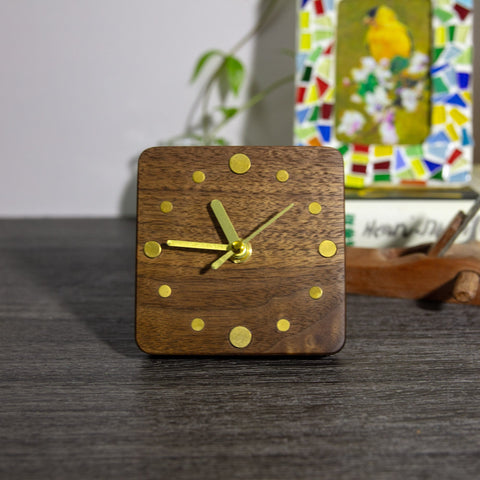 Handcrafted Black Walnut Desktop Clock - Unique Artisan Masterpiece - Perfect for Modern Home Decor - Brass Accents & Magnetic Back - Gift