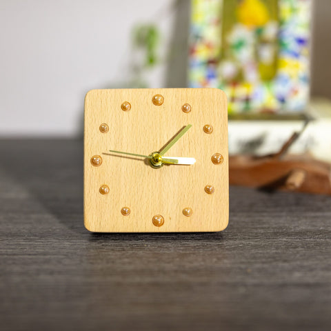 Handcrafted Beechwood Desk Clock with Ceramic Bead Markers - Unique Artisanal Home Decor Piece - Eco-Friendly Design, Perfect Gift Option