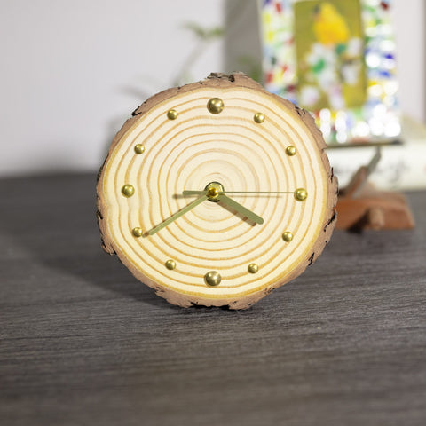 Eco-Friendly Wooden Desk Clock - Handmade Pine Wood with Magnetic Support - Unique Handcrafted Table Clock - Artisan Design Silent Movement