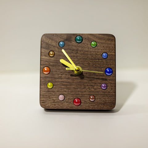 Artisan Handcrafted Black Walnut Desktop Clock with Ceramic Bead Markers - Eco-Friendly - Silent Movement - Perfect Gift
