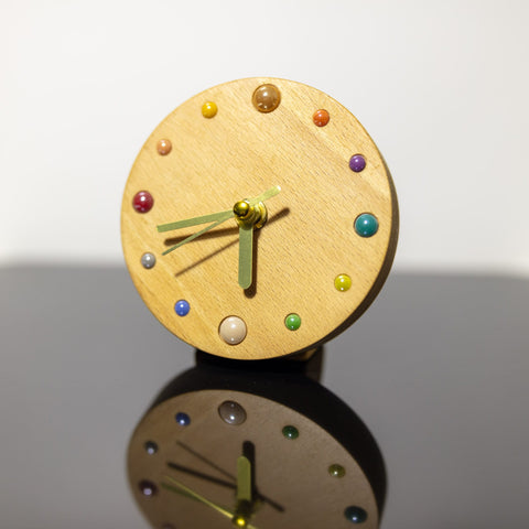 Handcrafted Beechwood Desk Clock with Colorful Ceramic Beads - Unique Artisan Design - Gift-Ready - Eco-Friendly Home Decor Accent