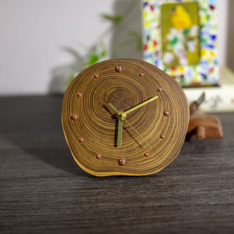 Unique Handcrafted Elm Wood Desk Clock with Coffee Ceramic Beads - Eco-Friendly Home Decor - Best Gift Ideas - Modern and Traditional Homes-artworkcanvas
