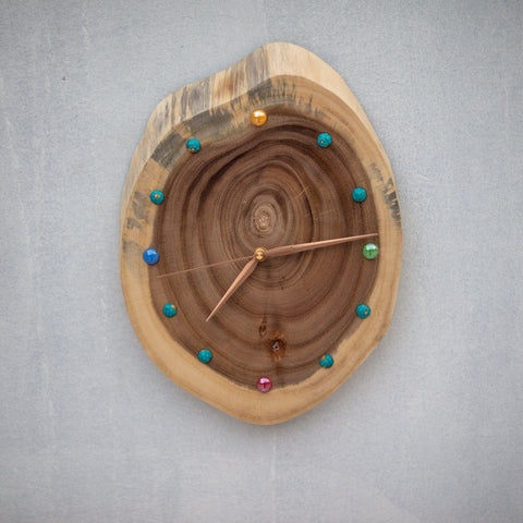 Unique Handmade Wall Clock - Artisan Crafted with Walnut Wood & Turquoise Beads - Eco-friendly Design - Perfect Gift Options - One-of-a-Kind-artworkcanvas